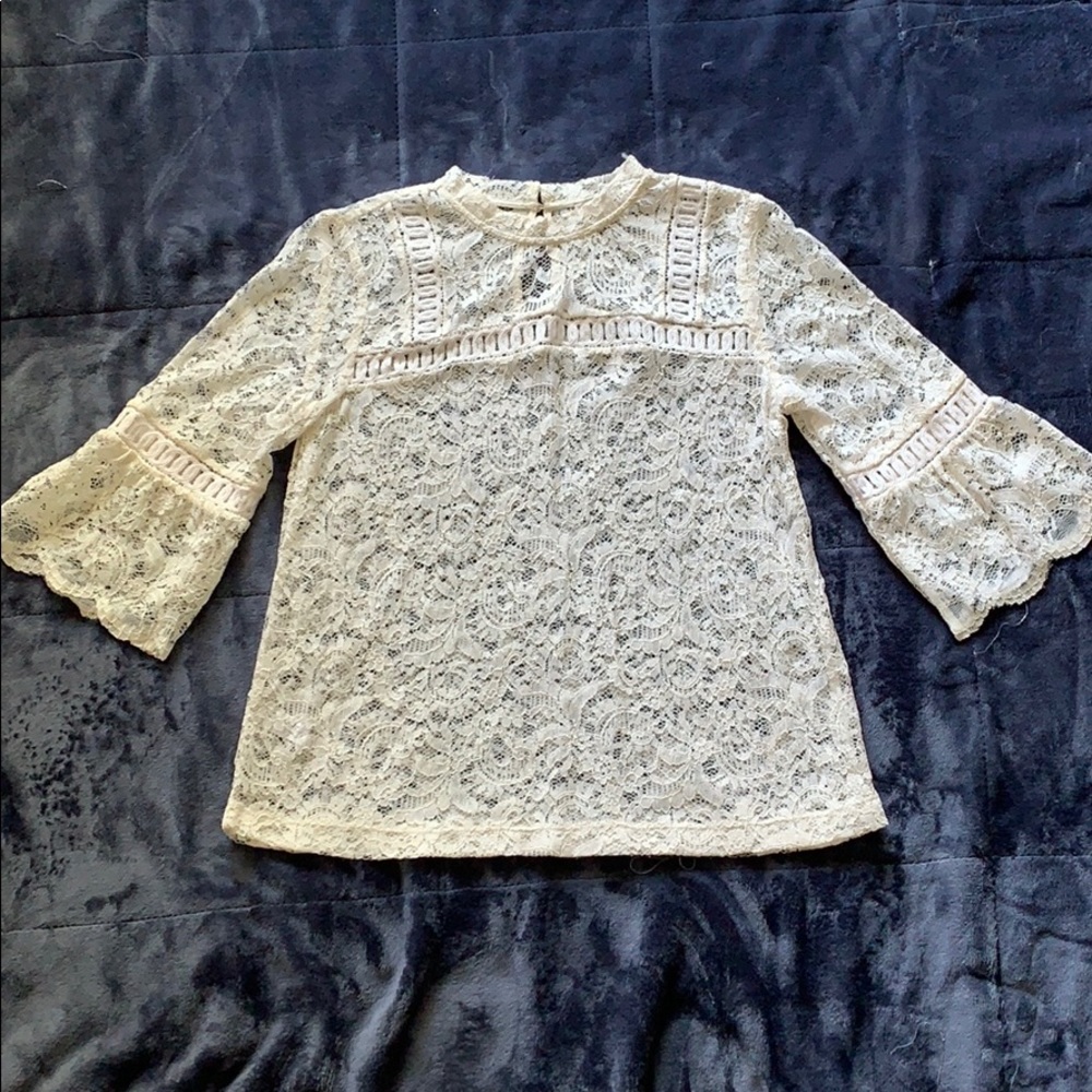 Loft White Lace Bell Sleeve Blouse